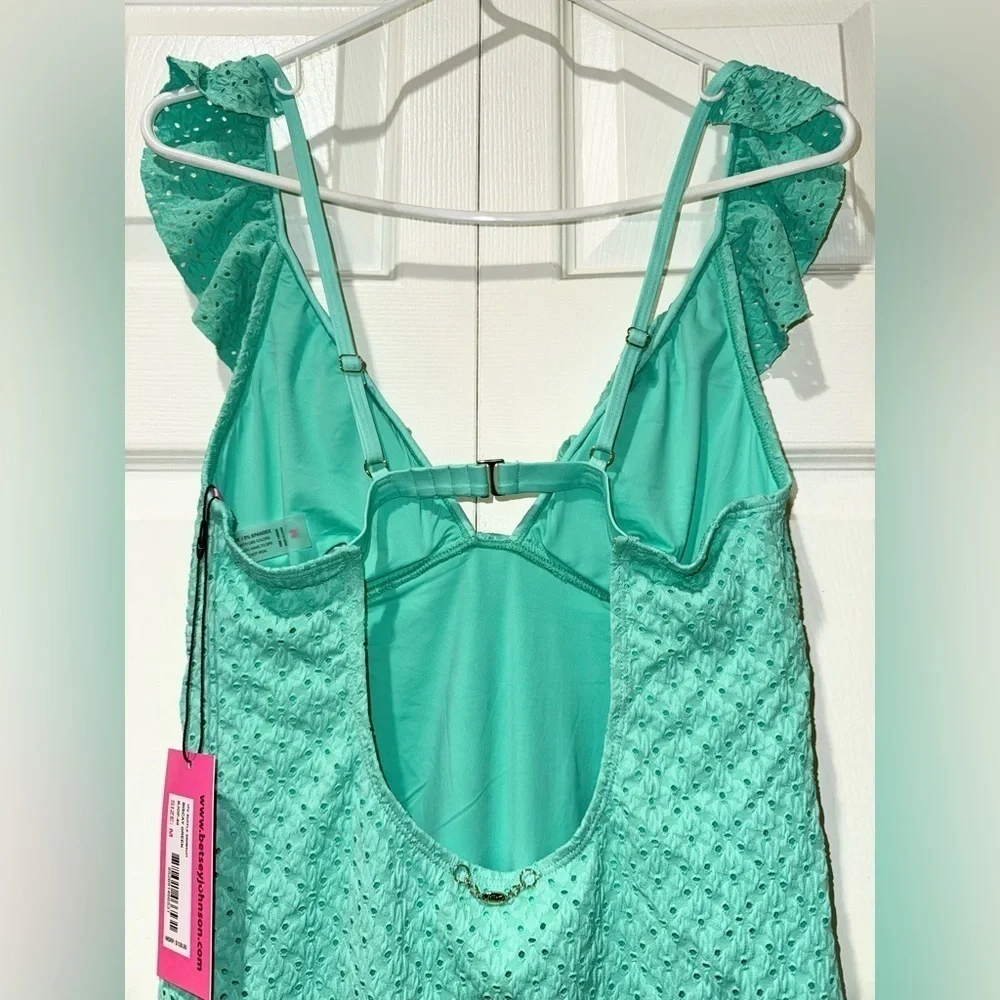 Betsy Johnson Ruffle Swimsuit. Biscay Green. Size Medium. NWT
